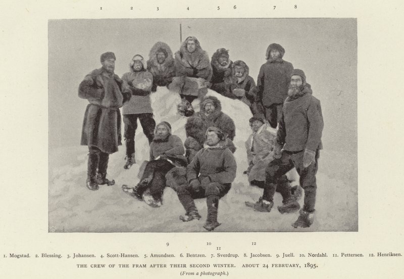 Besättningen på Fram efter sin andra vinter, cirka 24 februari 1895 (s/v foto) av Norwegian Photographer