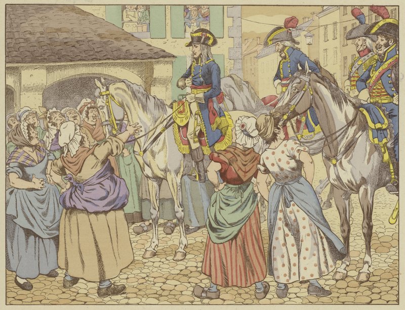 I Paris 1795 under en hungersnöd förebråade en fiskfru Napoleon för att ha blivit fet på folkets bekostnad. Leende svarade han Titta på mig och säg vem av oss två som är fetast? (färg tänd av Onfray de Breville Job