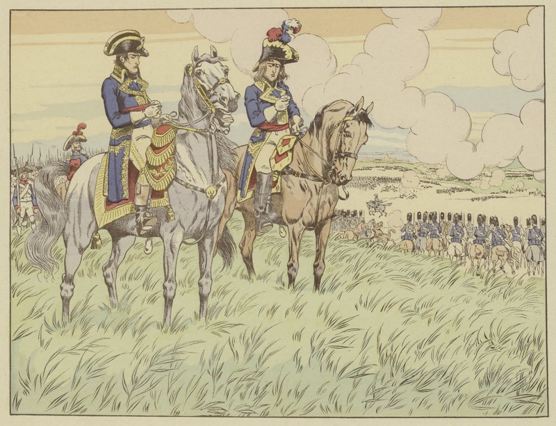 Napoleon och general Louis Desaix i slaget vid Marengo den 24 juni 1800 av Onfray de Breville Job