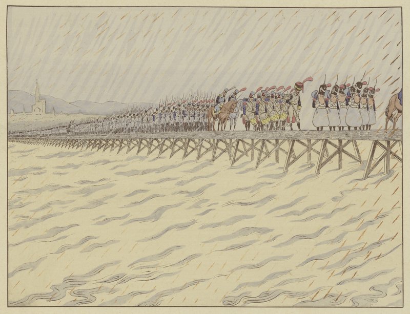 Napoleon och hans armé korsade Rhen vid Kehl, 1 oktober 1805 av Onfray de Breville Job