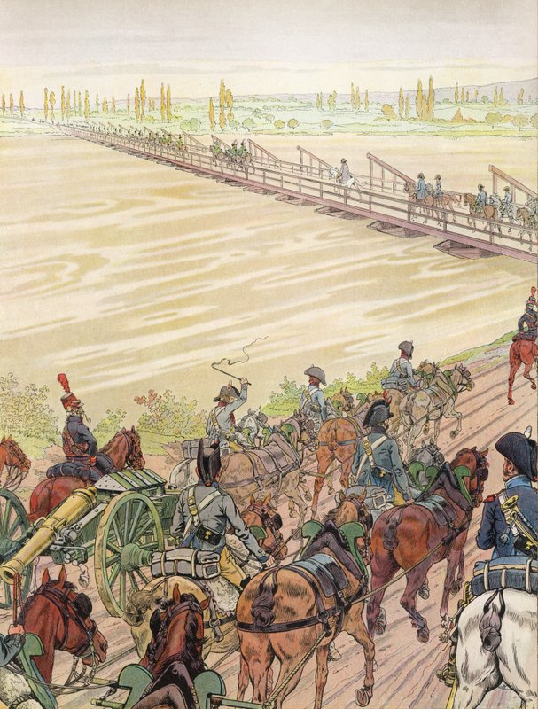 Napoleon korsar Rhen, 1 oktober 1805 av Onfray de Breville Job