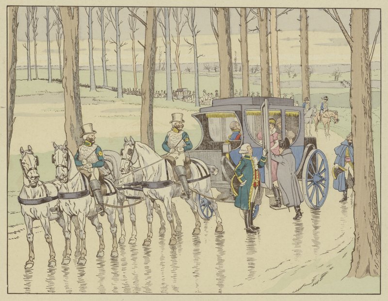 Napoleon möter ärkehertiginnan Marie-Louise av Österrike, som han måste gifta sig med, 27 mars 1810 av Onfray de Breville Job