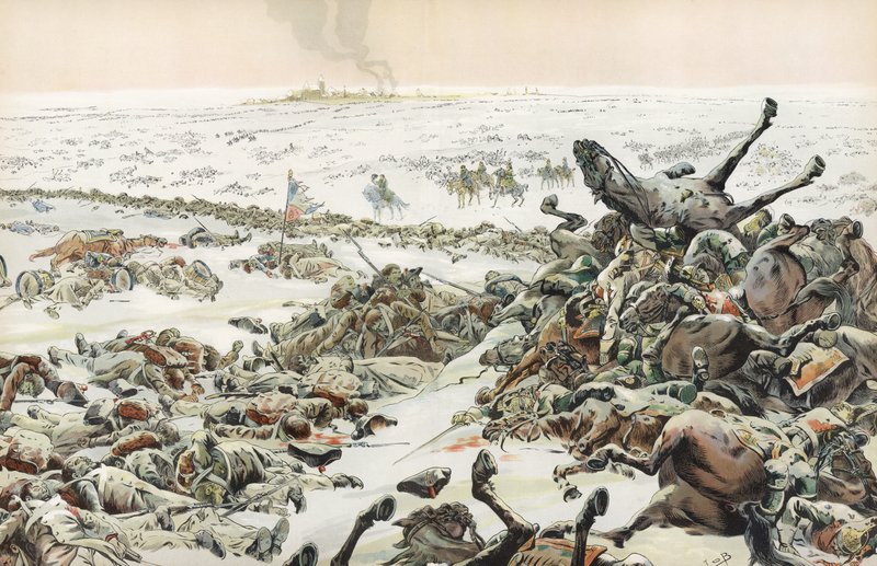 Napoleon observerar slakten vid det ofullständiga slaget vid Eylau, februari 1807 av Onfray de Breville Job