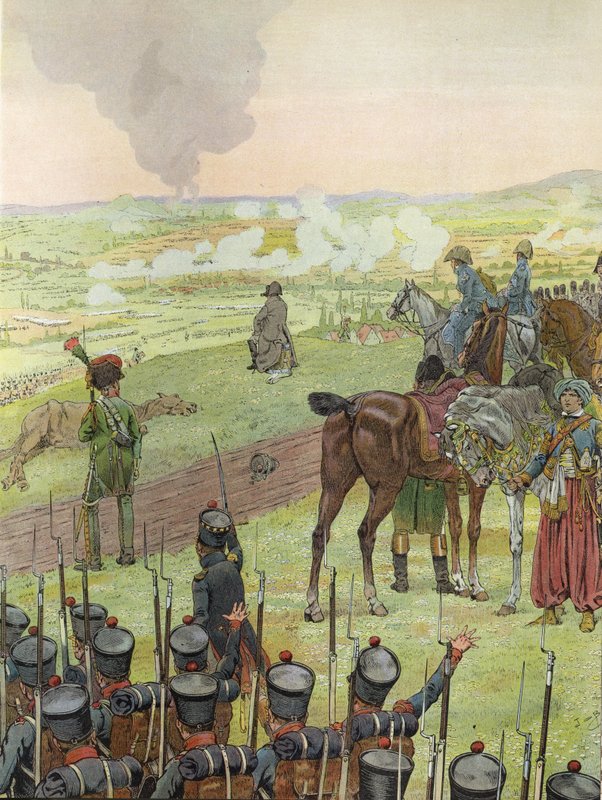 Napoleon, sittande på en trumma, vid slaget vid Bautzen, 20-21 maj 1813 av Onfray de Breville Job