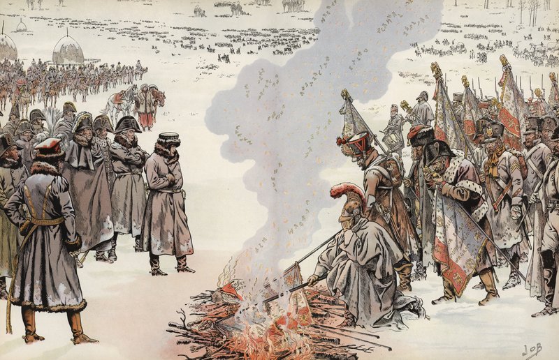 Napoleons ryska fälttåg, bränning av standarderna, 23 november 1812. av Onfray de Breville Job