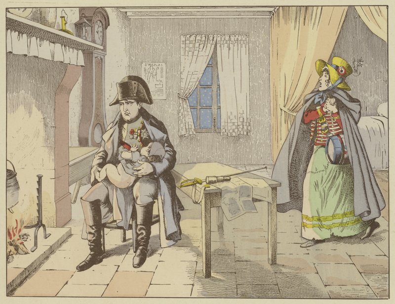 På kvällen för slaget vid Champaubert och på tröskeln till Montmirail, vaggar en fundersam Napoleon barnet till en cantiniere, 10-11 februari 1814 av Onfray de Breville Job