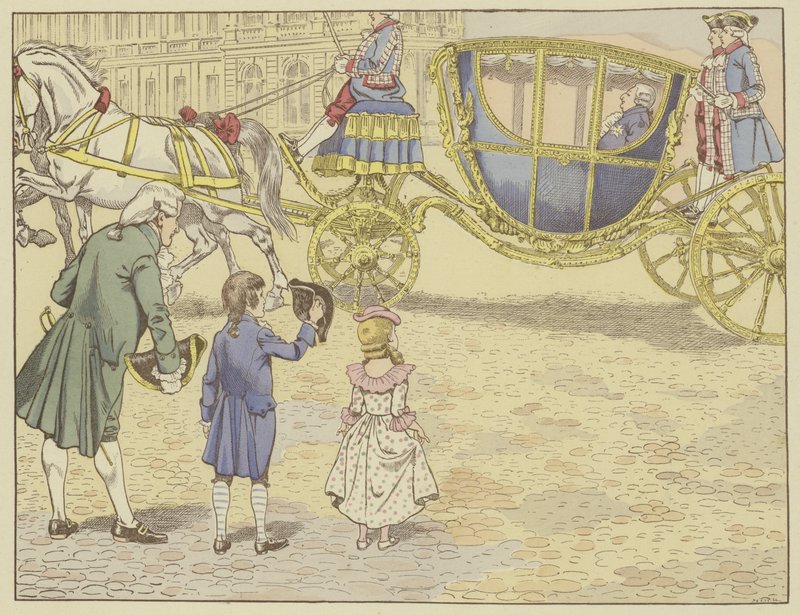 Förd till Versailles av sin far 1779 såg han för första gången en kung, Ludvig XVI, som han skulle fortsätta för att efterträda av Onfray de Breville Job
