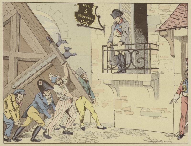 Staden Grenoble öppnar sina portar för Napoleon när han återvänder från exil på Elba, den 7 mars 1815 av Onfray de Breville Job