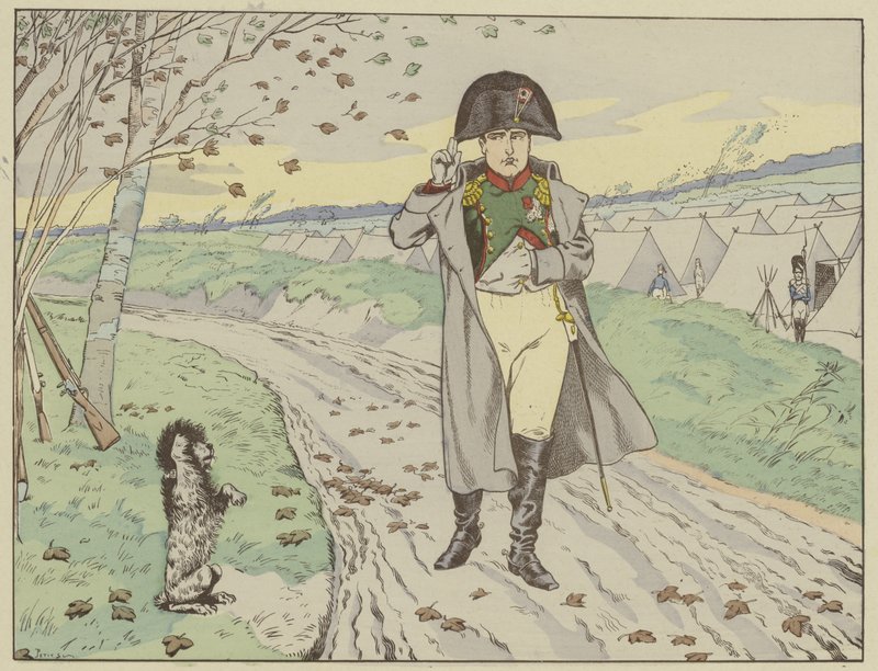 Soldaterna från det gamla gardet tränade sina hundar att hälsa kejsaren, som återvände sina saluter, 1805 av Onfray de Breville Job