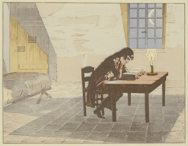 Under arresteringen i Valence 1786 passade Napoleon på att läsa Digeste och stärka sin kunskap om lagen av Onfray de Breville Job