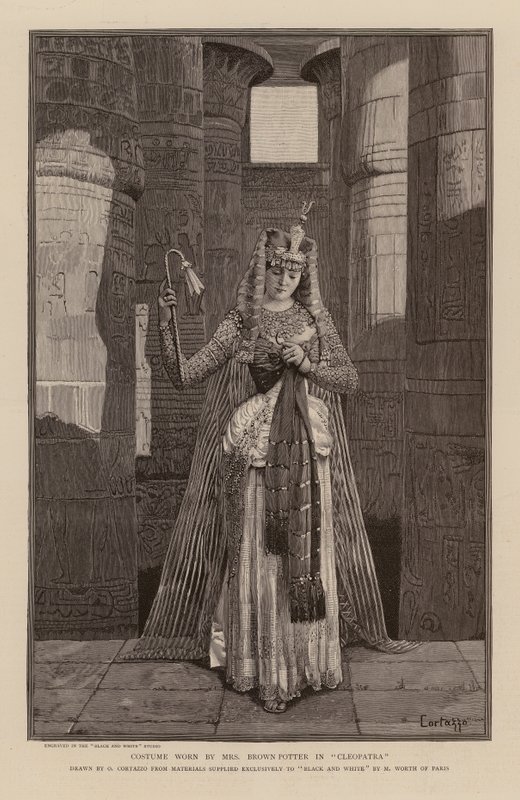 Dräkt buren av Cora Urquhart Brown-Potter i Cleopatra (gravyr) av Oreste Cortazzo