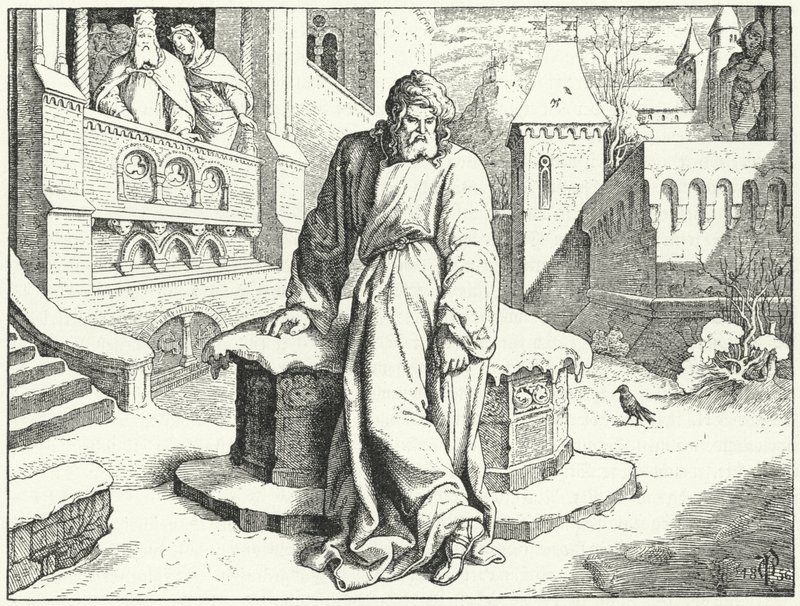 Den helige romerske kejsaren Henrik IV på borggården till slottet Canossa, Italien förklädd till en ångerfull för att be påven Gregorius VII om förlåtelse, 1077 av Oskar Pletsch
