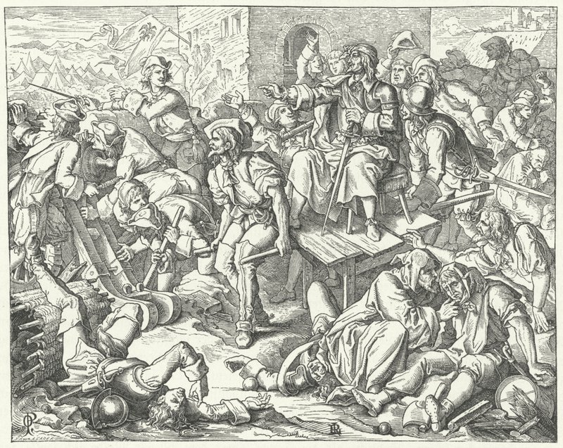 Den sårade greve Ernst Rudiger von Starhemberg bland Wiens försvarare, 1683 av Oskar Pletsch