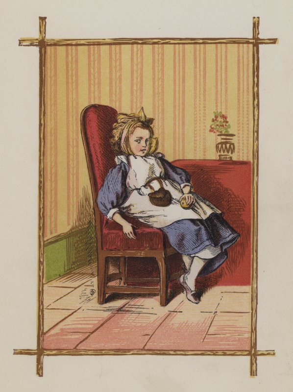 Flicka sitter på en stol (färg litho) av Oskar Pletsch