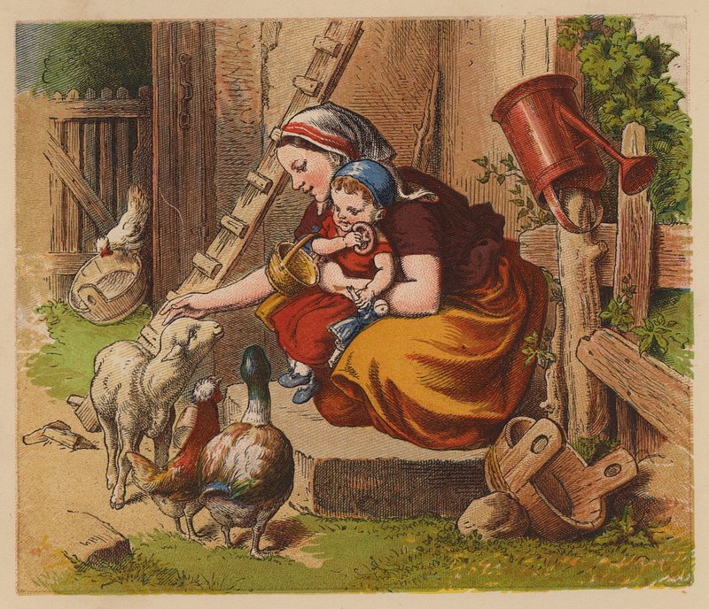 Mors husdjur (färglitografi) av Oskar Pletsch
