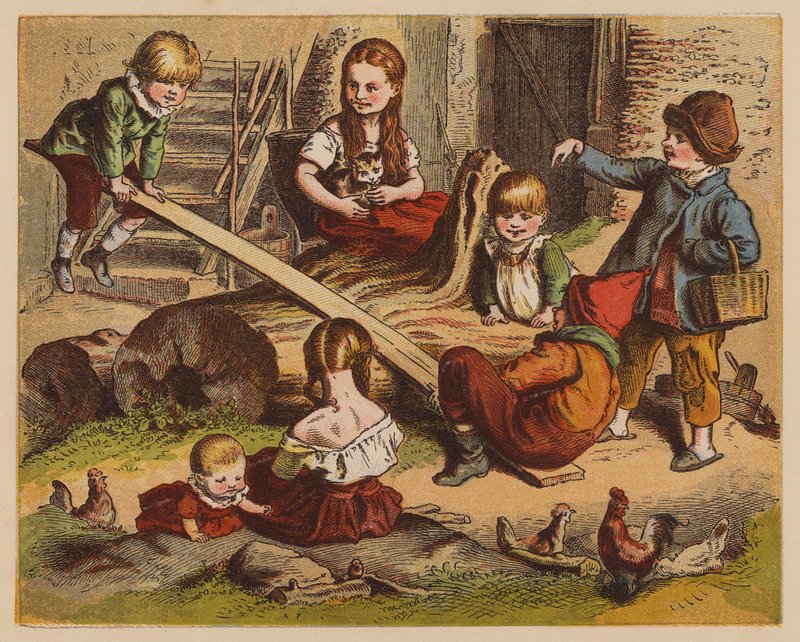 See-Saw (färglitografi) av Oskar Pletsch