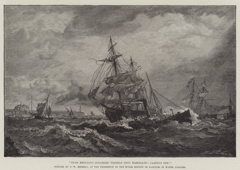 Bogserbåtar för in funktionshindrade fartyg till Ramsgate och kastar loss av Oswald Walters Brierly