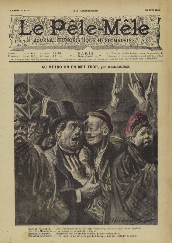 I tunnelbanan lägger vi för mycket. Illustration för Le Pele-Mele av Oswald (after) Heidbrinck