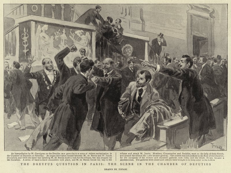 Dreyfusfrågan i Paris, scenen i deputeradekammaren av Oswaldo Tofani