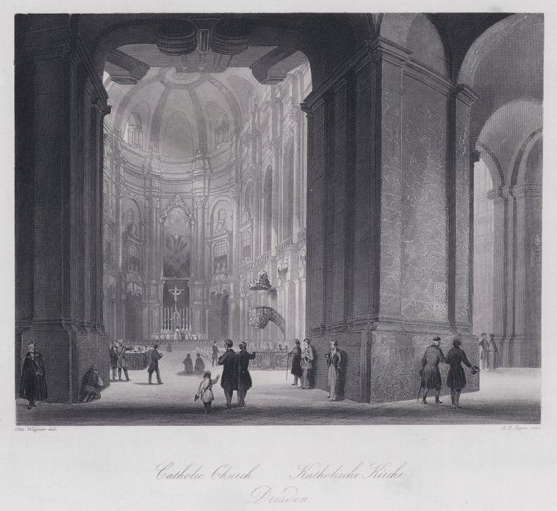 Katolska kyrkan, Dresden (gravyr) av Otto (after) Wagner