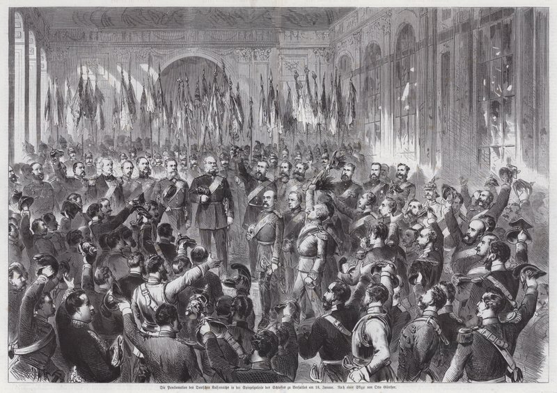 Tillkännagivande av kung Wilhelm I av Preussen som kejsare av Tyskland, Spegelsalen, Palais de Versailles, Frankrike av Otto Edmund Guenther
