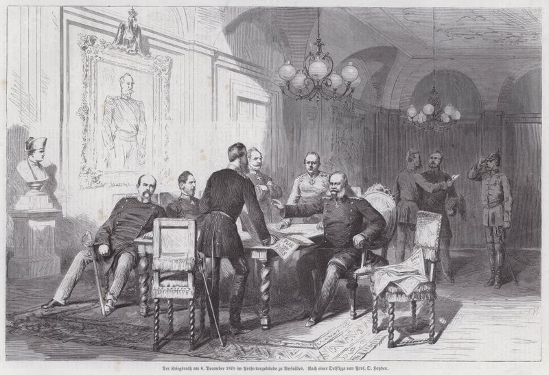 Preussiska arméchefer håller ett krigsråd i Versailles, fransk-preussiska kriget, 6 december 1870 (gravyr) av Otto Johann Heinrich Heyden
