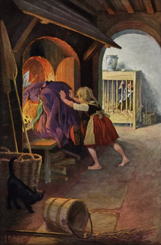 Hans och Gretel (färg litho) av Otto Kubel