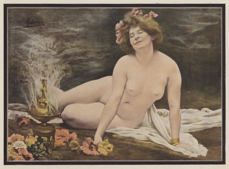 Languid njutning (färg litho) av P. Ribera