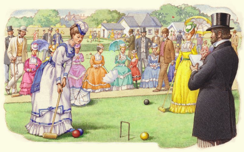 Ett parti krocket på All-England Club i Wimbledon (gouache på papper) av Pat (1907-95) Nicolle