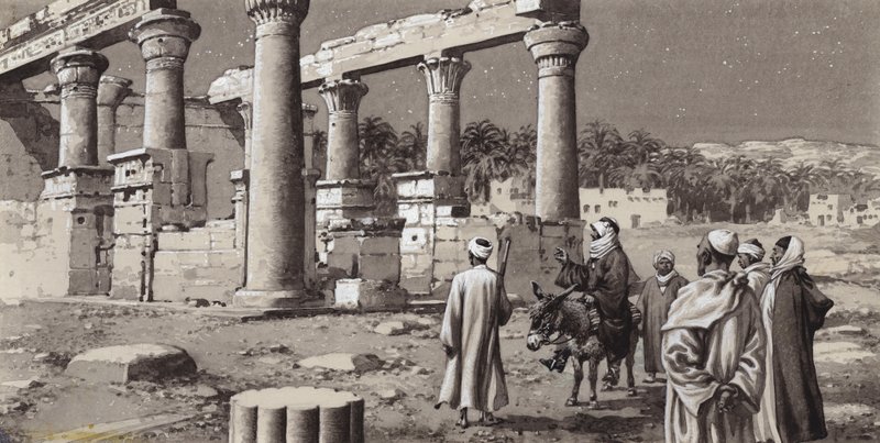 En tempelruin i Egypten (gouache på papper) av Pat (1907-95) Nicolle