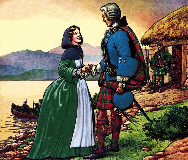 Bonnie Prince Charles och Flora Macdonald av Pat (1907-95) Nicolle
