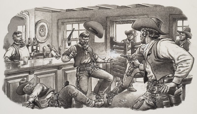 Cowboys of Oregon (gouache på papper) av Pat (1907-95) Nicolle