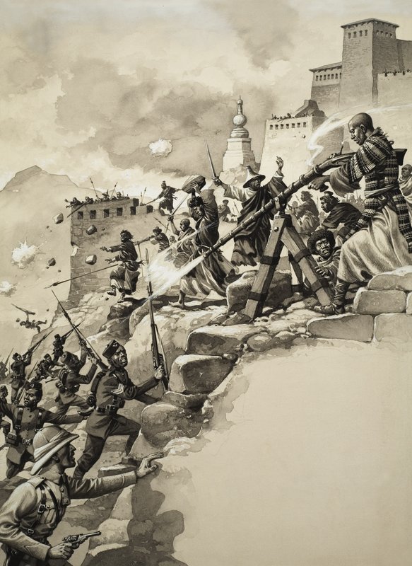 Final Assault on Tibet (gouache på papper) av Pat (1907-95) Nicolle