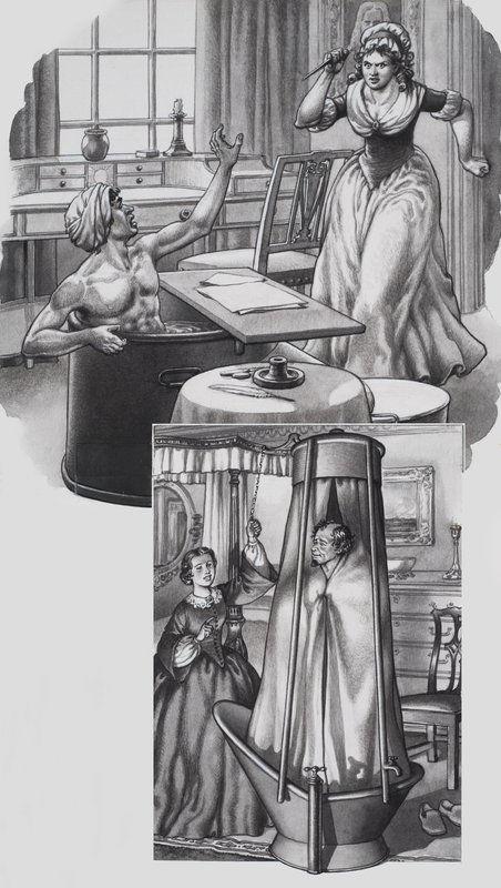 Jean Paul Marat (1743-93) och Disraeli (1804-81) (gouache på papper) av Pat (1907-95) Nicolle