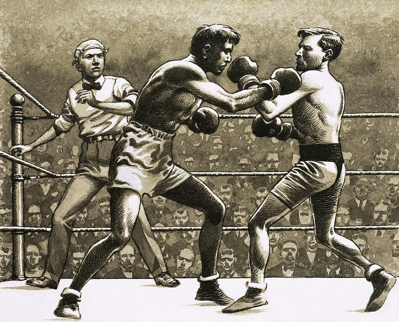 Jimmy Wilde boxas mot Pancho Villa i New York av Pat (1907-95) Nicolle