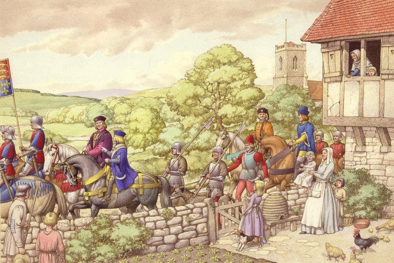 Prins Edward rider från Ludlow till London (gouache på papper) av Pat (1907-95) Nicolle
