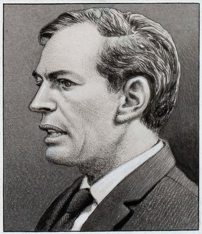 Professor Christiaan Barnard (gouache på papper) av Pat (1907-95) Nicolle