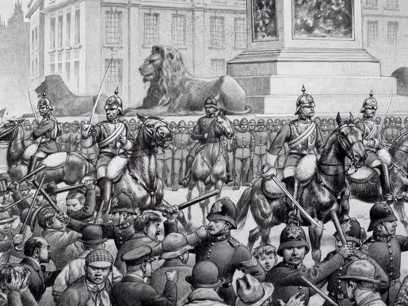Protester på Trafalgar Square av de fattiga i London av Pat (1907-95) Nicolle