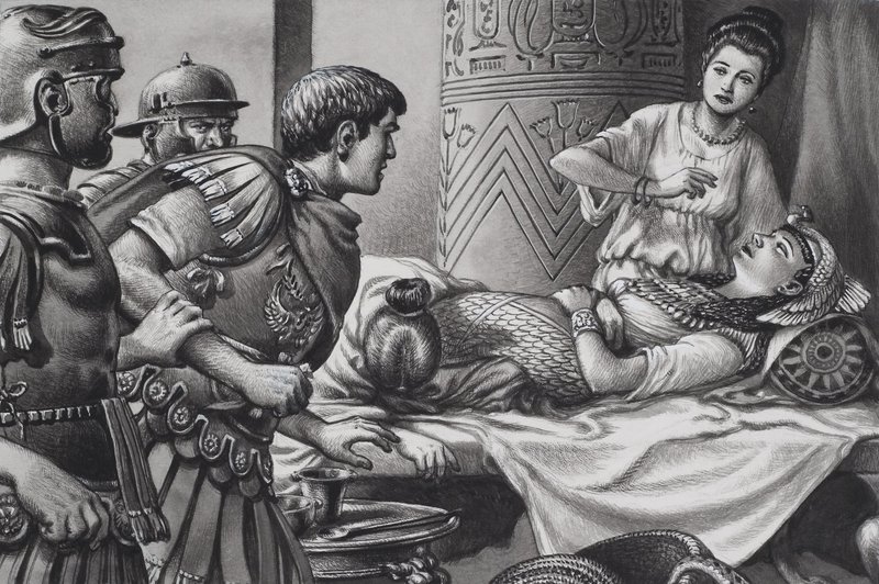 Cleopatras död (69-30 f.Kr.) (gouache på papper) av Pat (1907-95) Nicolle