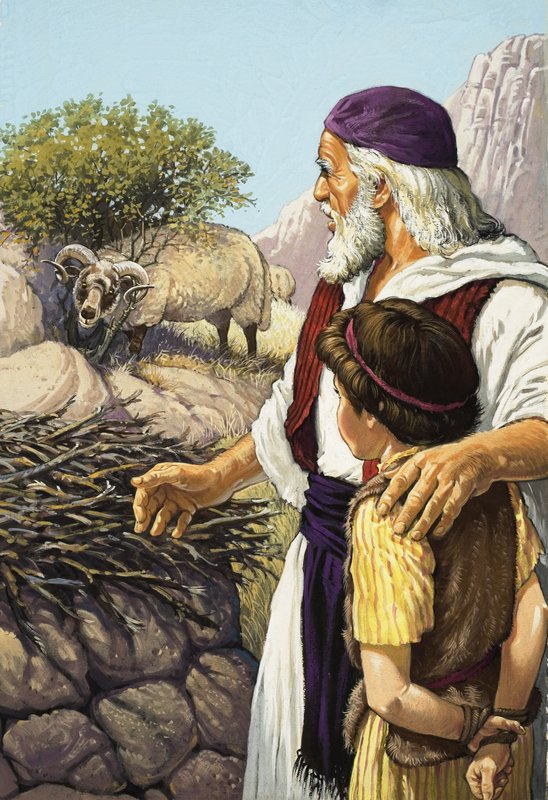 The Sacrifice of Isaac (gouache på papper) av Pat (1907-95) Nicolle