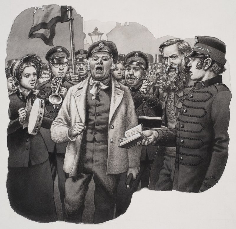 Frälsningsarmén (gouache på papper) av Pat (1907-95) Nicolle