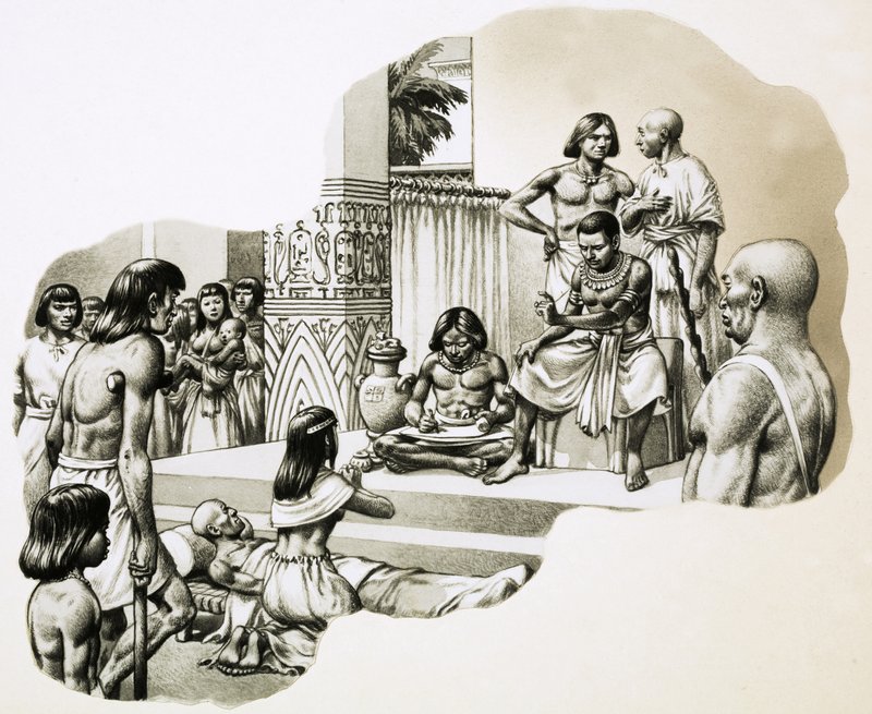 Den "gode läkaren" Imhotep ger råd till en sjuk man av Pat (1907 95) Nicolle