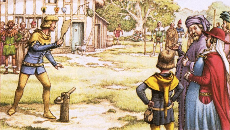 Trap-ball, som kunde ha setts av Chaucers pilgrimer av Pat (1907-95) Nicolle