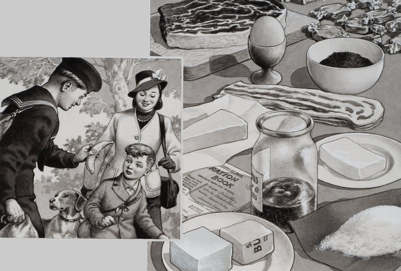 Wartime Rations (gouache på papper) av Pat (1907 95) Nicolle