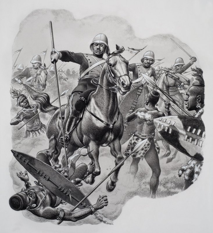 Zulus (gouache på papper) av Pat (1907-95) Nicolle