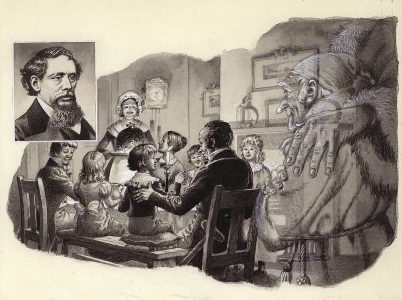 En julsaga av Charles Dickens (gouache på papper) av Pat (1907 95) Nicolle