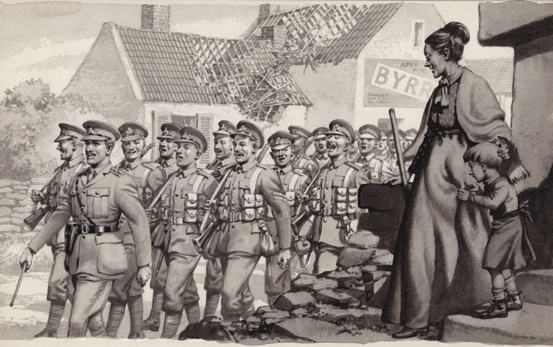 Brittiska soldater marscherar (gouache på papper) av Pat (1907 95) Nicolle