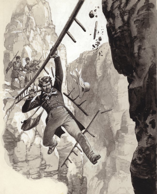 Henry Creswicke Rawlinson vid Behistun (gouache på papper) av Pat (1907 95) Nicolle
