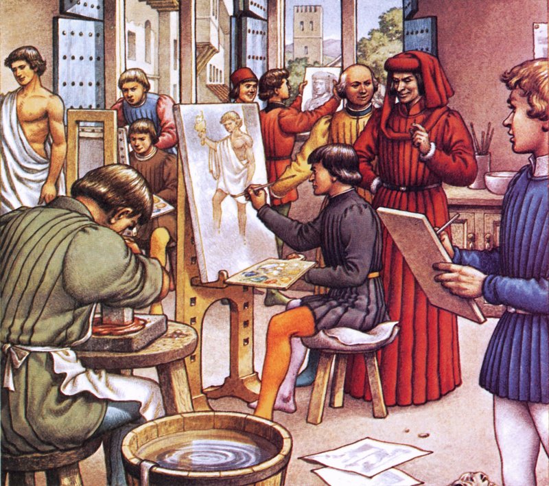 Lorenzo de Medici besöker den skola han grundade för konstnärer av Pat (1907-95) Nicolle