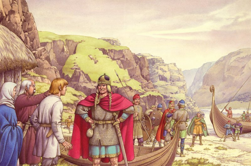Ragnar Lodbrok, en av de första vikingarna som härjade i Britannien (gouache på papper) av Pat (1907 95) Nicolle